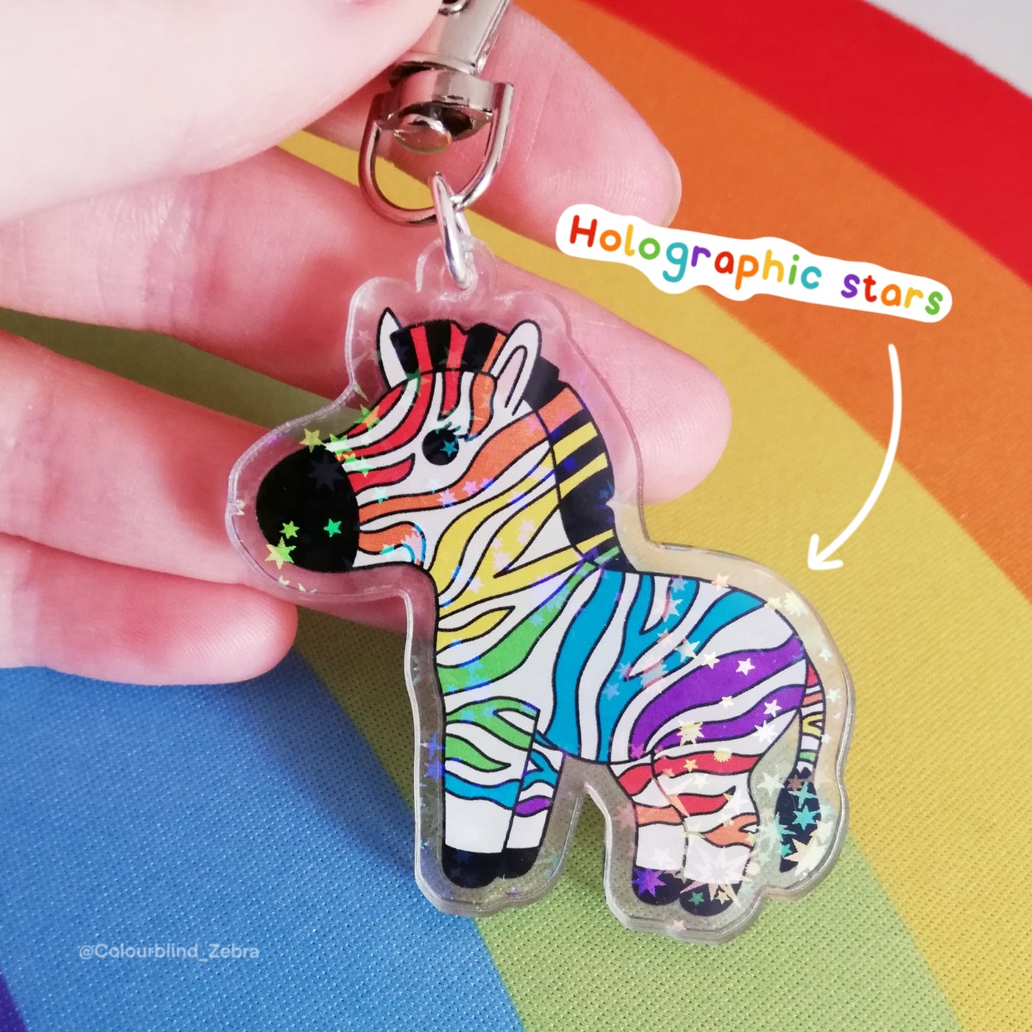 Holographic Rainbow Zebra Keyring