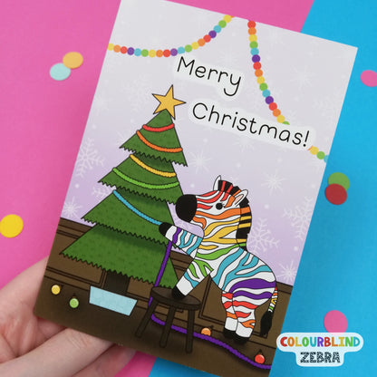 Rainbow Zebra Chronic Illness Merry Christmas Card