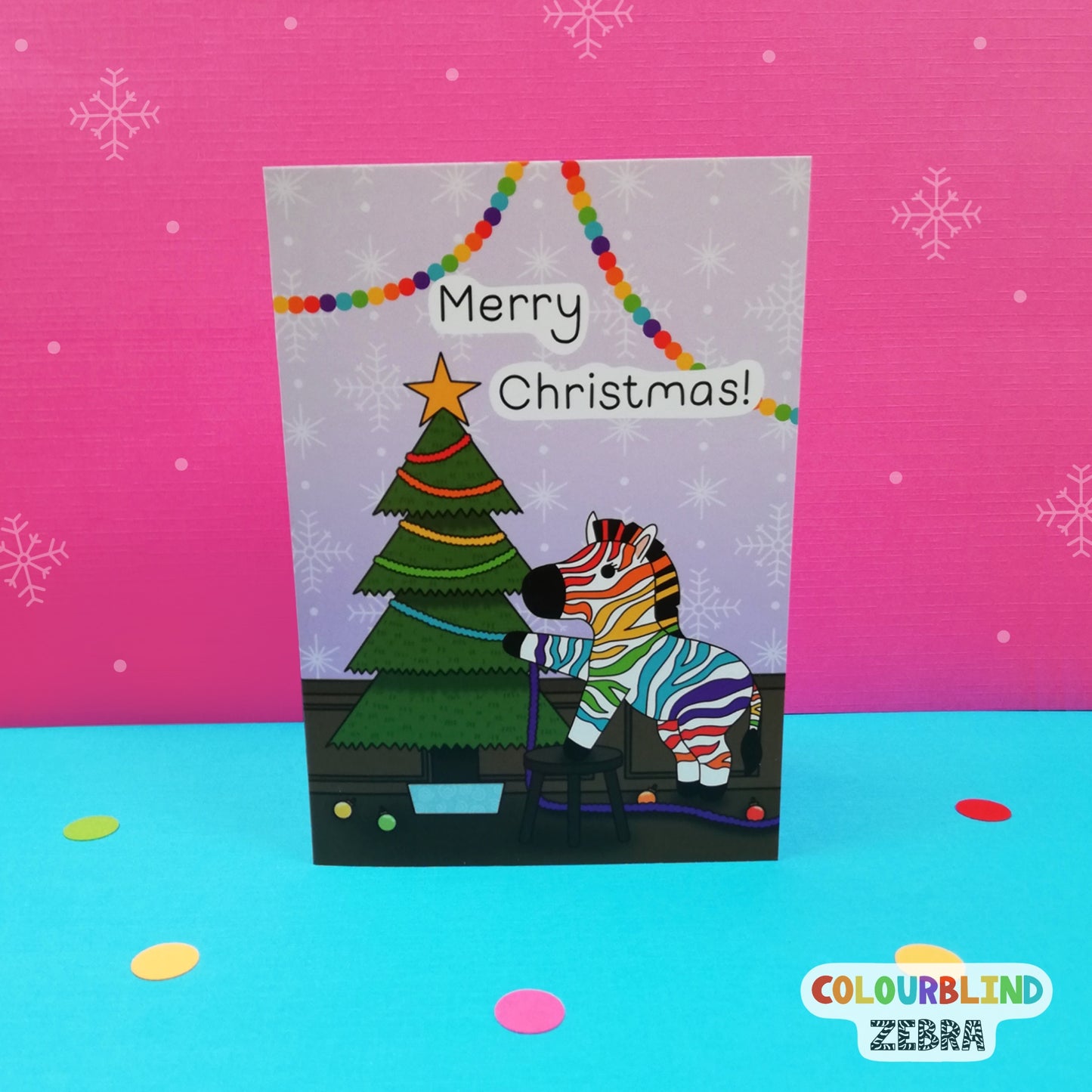 Rainbow Zebra Chronic Illness Merry Christmas Card